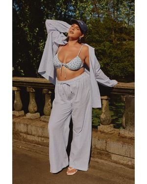 Boohoo Plus Pinstripe Oversized Shirt - Blue