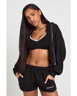 Boohoo Sports Club Embroidered Piping Sweat Short - Black