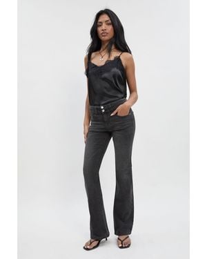 Boohoo Low Waist Double Button Flared Jean - Black