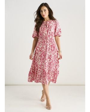 Gini London Paisly Print Elasticated Waist Midi Dress - Pink
