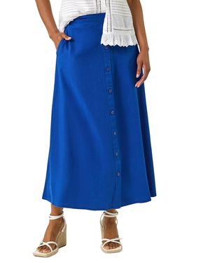 Roman Linen Button Pencil Midi Skirt - Blue