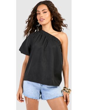 Boohoo One Shoulder Blouse - Black