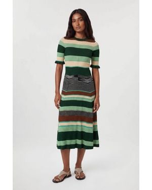 Karen Millen Knit Jacquard Stripe Detail Short Sleeve Midi Dress - Green