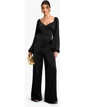 Boohoo Textured Satin Wrap Jumpsuit - Black
