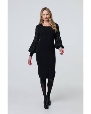 Izabel London Long Sheer Sleeve Bodycon Knit Dress - Black