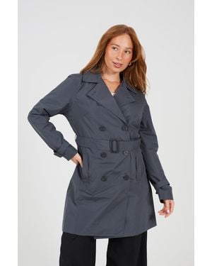 Brave Soul Classic Trench Coat Belted Smart Jacket - Blue