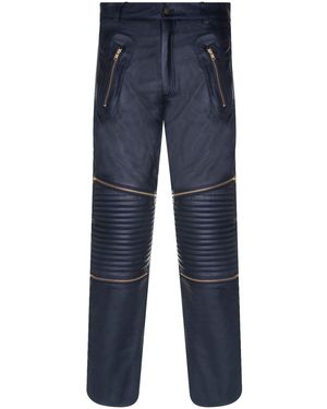 Infinity Leather Zip Jeans-Ancona - Blue