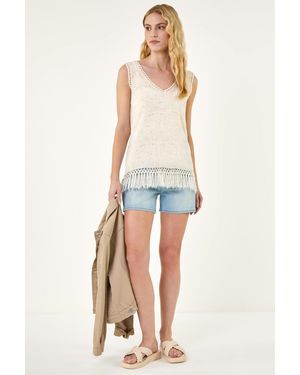 Roman Speckled Fringe Knit Vest - White