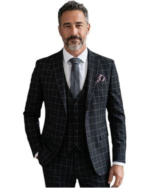 TruClothing Blackmens Checked 3 Piece Tailored Fit Formal Work Suit