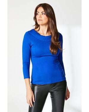 PRINCIPLES Shawl Collar Ponte Top - Blue