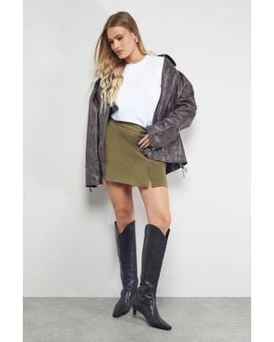 Warehouse Satin Notch Hem Mini Skirt - Green