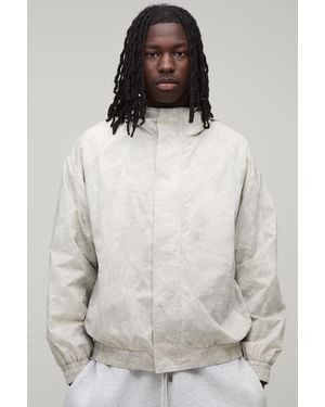 BoohooMAN Boxy Fit Textured Check Cagoule Jacket - Grey