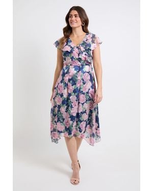 Wallis Floral Burn Out Ruffle Midi Dress - Blue