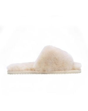 Infinity Leather Sheepskin Slippers Warm Winter Fur Sliders - Natural