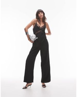 TOPSHOP Midi Jacquard Jumpsuit With Lace Bust - White