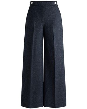 BOSS Tupita Heathered Patterned Wide Leg Trousers - Blue