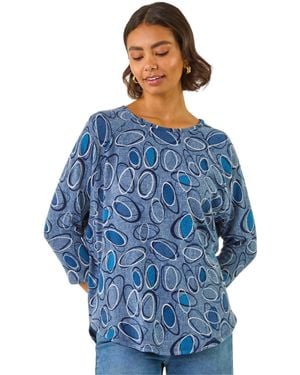 Roman Abstract Printed Raglan Top - Blue