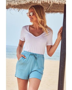 Sosandar Caribbean Super Soft Jersey Shorts With Pockets Viscose - Blue