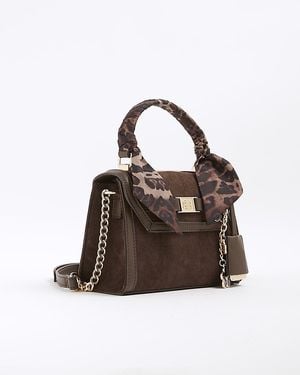 River Island Tote Bag Faux Suede Mini Crossbody Popper - Brown