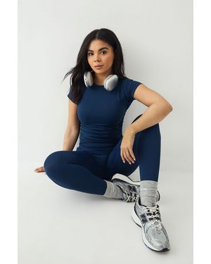 DSGN Studio Sport Contour Seamless Ruched Short Sleeve Top - Blue