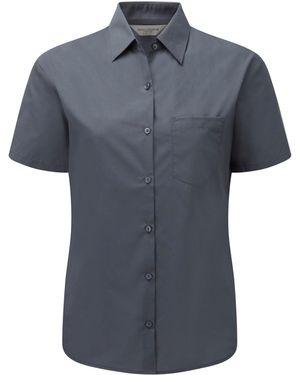 Russell Collection /Ladies Poplin Easy-Care Short-Sleeved Formal Shirt (Convoy) - Blue