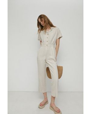 Warehouse Linen Mix Utility Short Sleeve Boilersuit - White