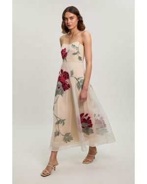 Karen Millen Floral Embroidered Organza Bandeau Dress - Natural