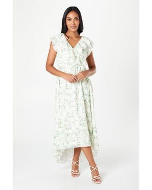 Wallis Petite Floral Jacquard Satin Ruffle Maxi Dress - White