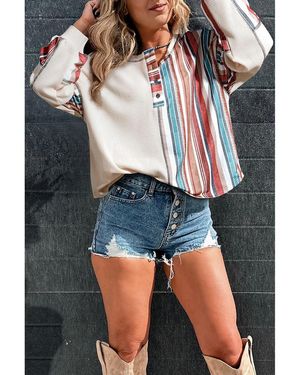 Azura Exchange Gestreepte Lange Mouwen Henley Top - Grijs