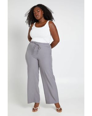 Boohoo Plus Drawcord Wide Leg Tailored Trouser - Grey
