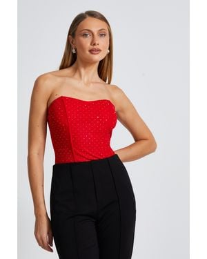 Quiz Mesh Embellished Bodysuit - Red