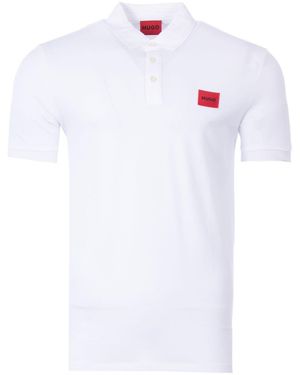 HUGO Logo Patch Sustainable Slim Fit Polo Shirt - White