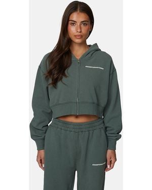 Good For Nothing Vintage Wash Cropped Zip Through Hoodie - Green