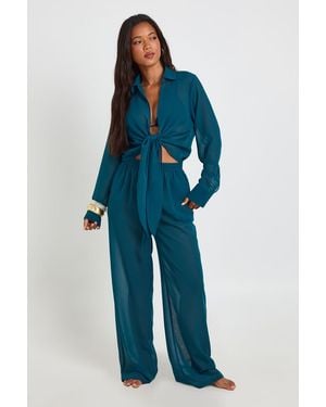 Boohoo Chiffon Beach Trouser - Blue