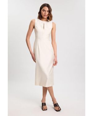 Karen Millen Tailored Satin Keyhole Cut Out Midi Dress - Natural