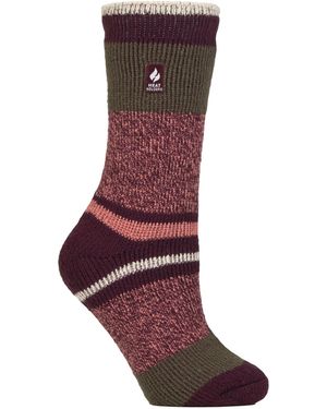 Heat Holders Ladies Soft Warm Winter Stripe Patterned Thermal Socks - Brown