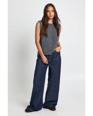 Boohoo Button Through Oversized Knitted Vest - Blue
