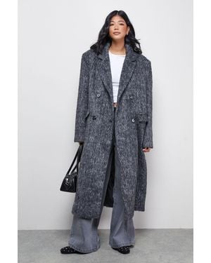 Warehouse Wool Look Structured Shoulder Coat - Blue