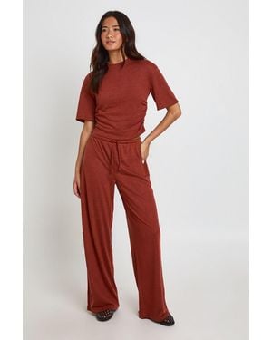 Boohoo Slub Drawstring Wide Leg Trouser - Red