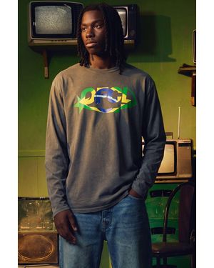 BoohooMAN Oversized Ofcl Washed Brazil Long Sleeve T-Shirt - Green