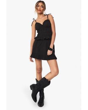 Boohoo Ruffle Hem Poplin Mini Skirt - Black