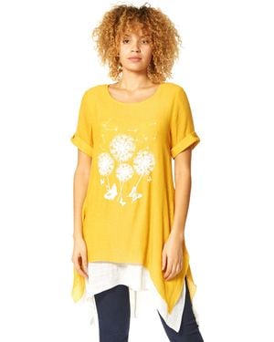 Roman Dandelion Floral Hanky Hem Tunic Top - Yellow