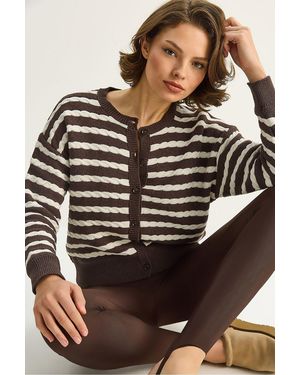 Bianco Lucci Hair Braid Knitwear Cardigan With Button Closure - Black