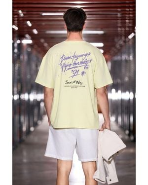 Grimelange Oversized Printed Crew Neck T-Shirt - Yellow
