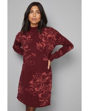 Wallis Floral Jacquard Knitted Dress - Red