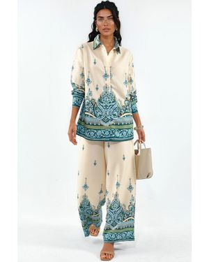 Msn-Collection Paisley Shirt And Wide-Leg Trousers Set - Blue