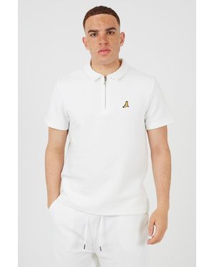 Brave Soul Short Sleeve Quarter Zip Polo Shirt - White