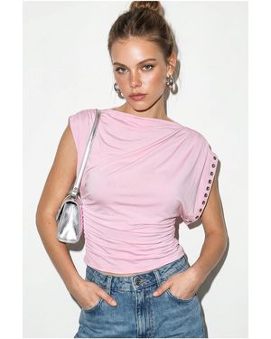 Bianco Lucci Fitted Crop Boat-Neck Blouse - Pink