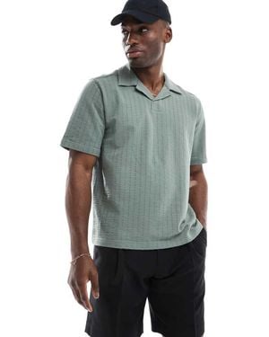 Only & Sons Split Neck Seersucker Polo - Grey