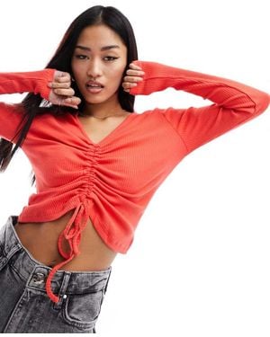 Pieces Ruched Front Top - Red